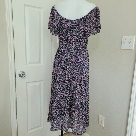 Time and Tru Floral On/Off Shoulder Flutter Sleeve Maxi Dress M NWT Multi Tiered - Picture 9 of 16